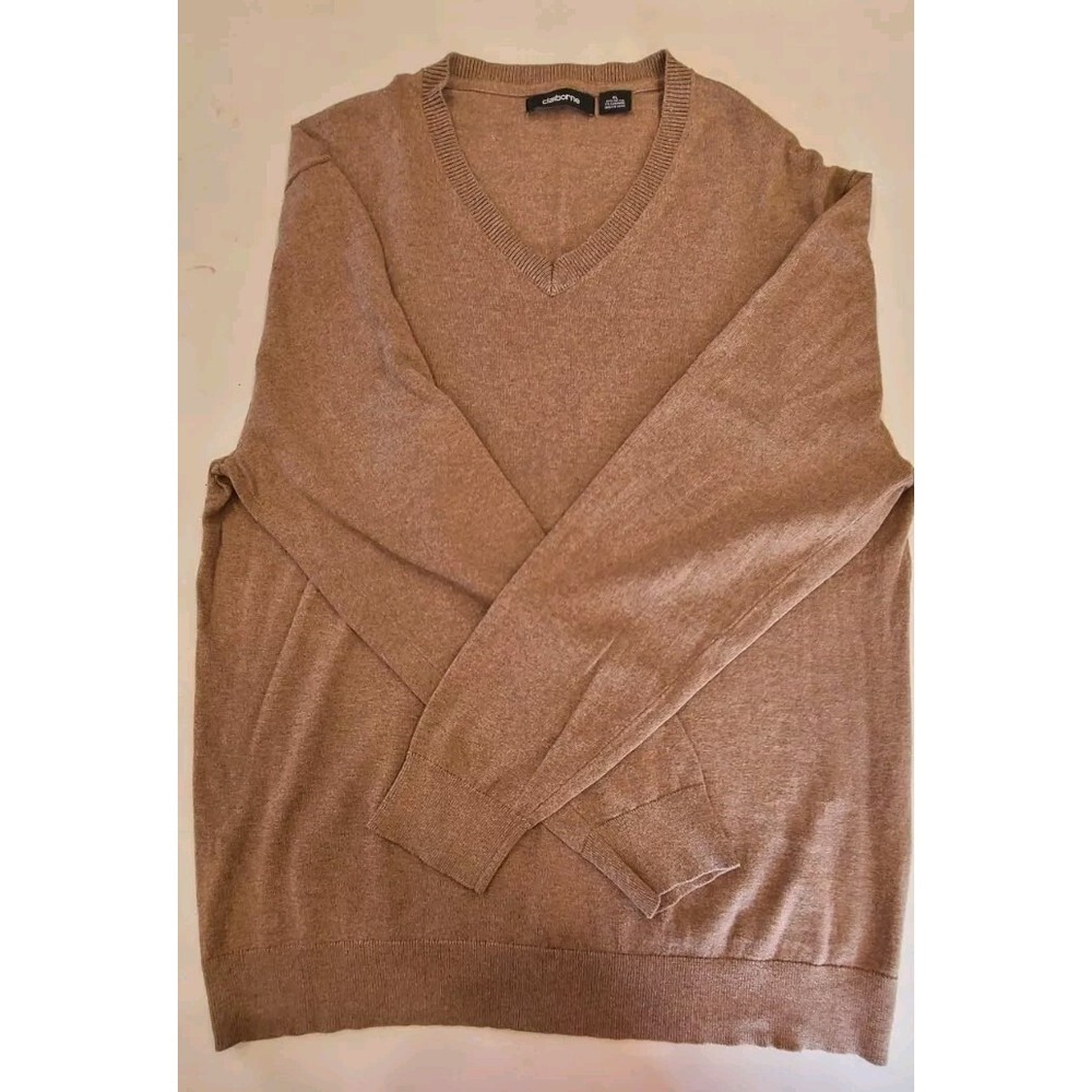 Claiborne Brown V-neck cashmere Cotton blend sweater men sz XL